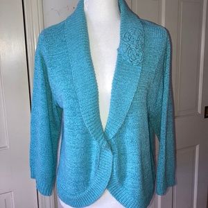 One Button Sweater with Yarn Flower Applique